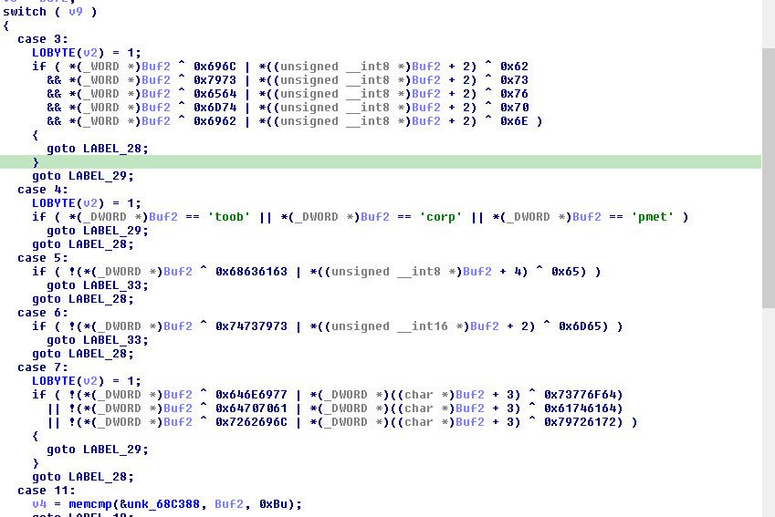 Figure 8: mw_is_skipped_dir switch statement — directory exclusion by name length with magic constant comparisons