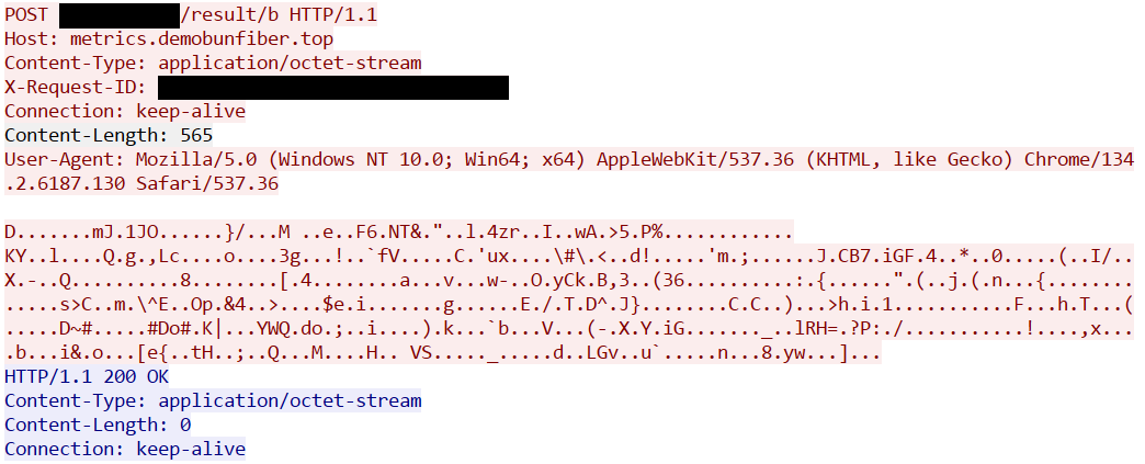 TLS-decrypted extension-storage POST with Content-Length 565 and its own empty HTTP 200.
