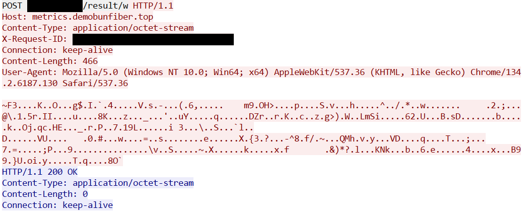 TLS-decrypted selected-file POST with Content-Length 466 followed by its own empty HTTP 200 response.