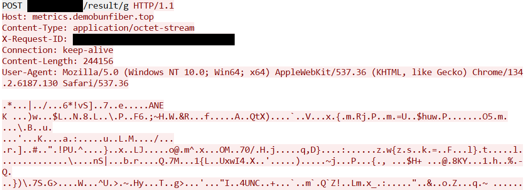 Beginning of the TLS-decrypted screenshot POST, including Content-Length 244156 and initial application-ciphertext rows.