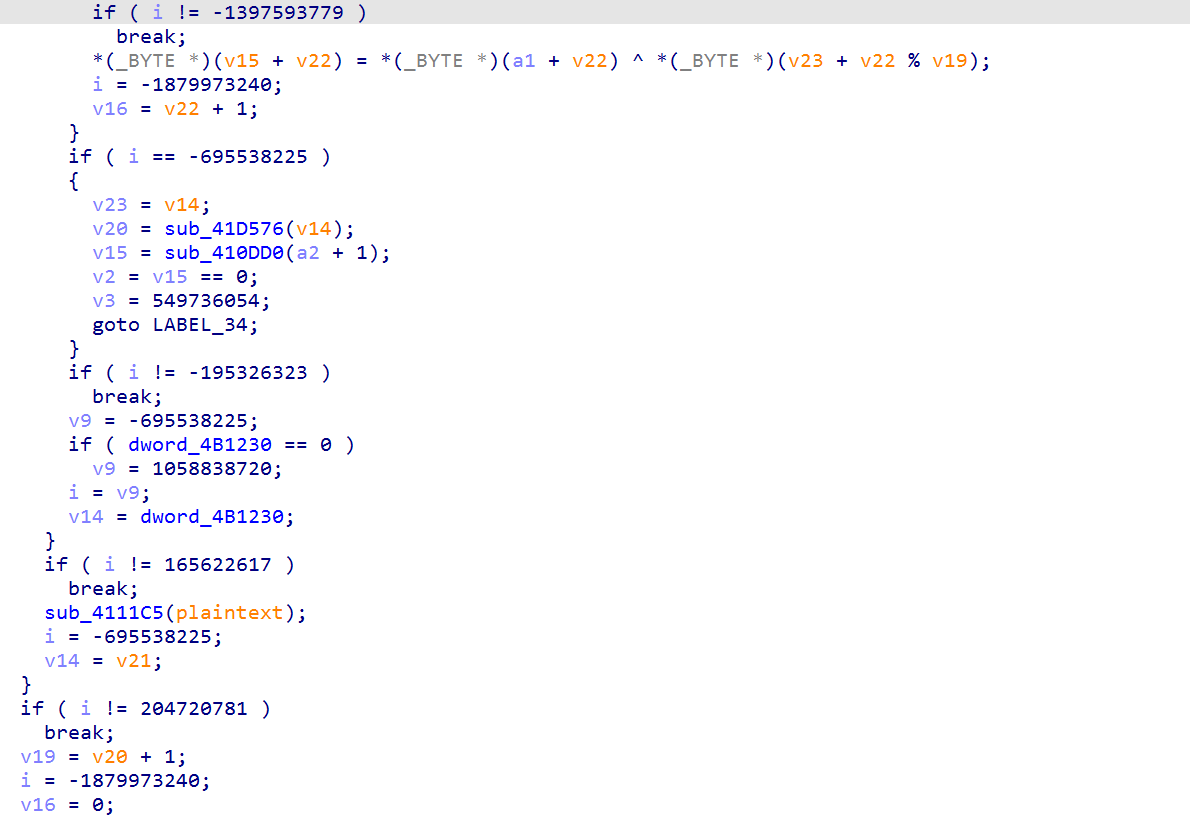 IDA view of configuration XOR using the index modulo a key length that includes NUL.