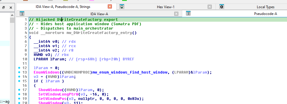 IDA Pro — DWriteCreateFactory entry pseudocode