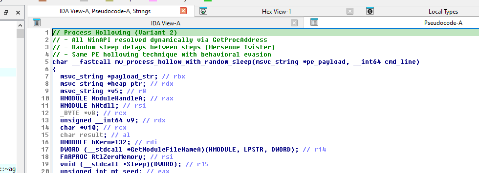 IDA Pro — Process hollowing Variant 2 pseudocode