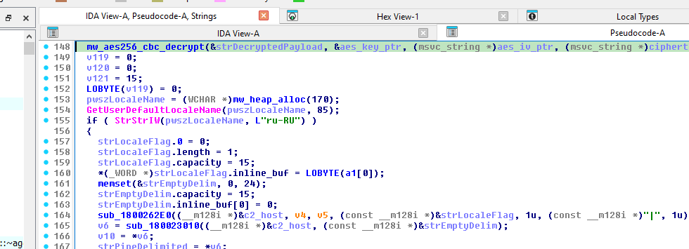 IDA Pro — Russian locale check pseudocode