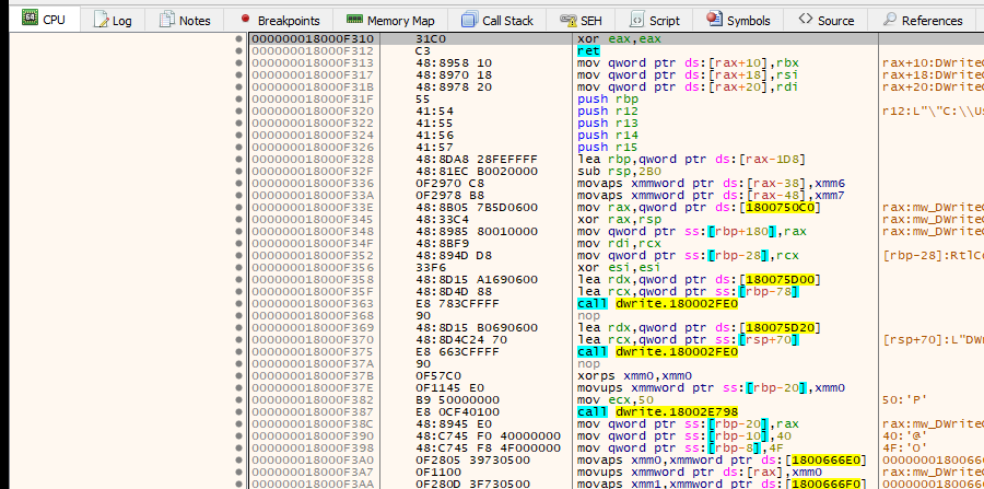 x64dbg — Anti-debug gate with EDR check (bypass patched)
