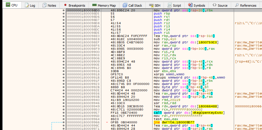 x64dbg — C2 beacon system fingerprint collection