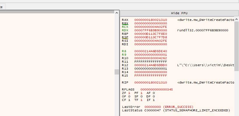 x64dbg — Registers at entry point