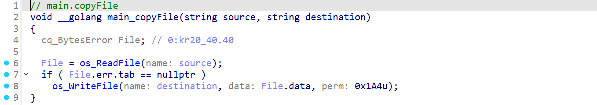 The shared copy helper writes the source bytes only after a successful read and ignores the destination-write result.