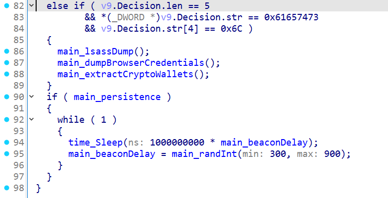 A five-byte steal decision selects three synchronous collection calls, followed by the separate sleep-only loop.