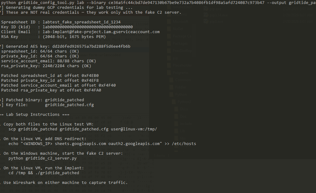 Config tool lab mode — generating patched binary with dummy credentials