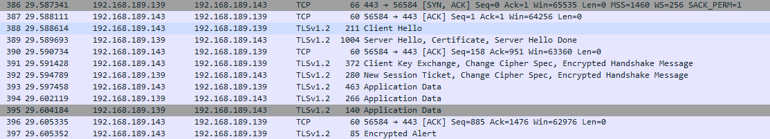 Figure 35: Wireshark traffic capture — HTTPS sessions to fake `sheets.googleapis.com` (decrypted via `sslkeys.log`)