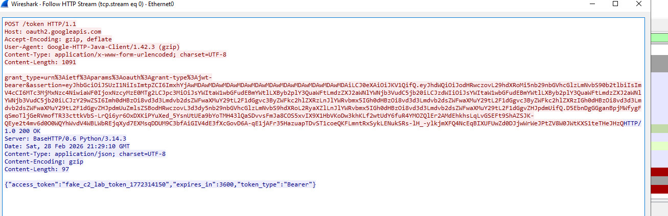Wireshark decrypted view — HTTP POST request and response bodies visible after loading `sslkeys.log`