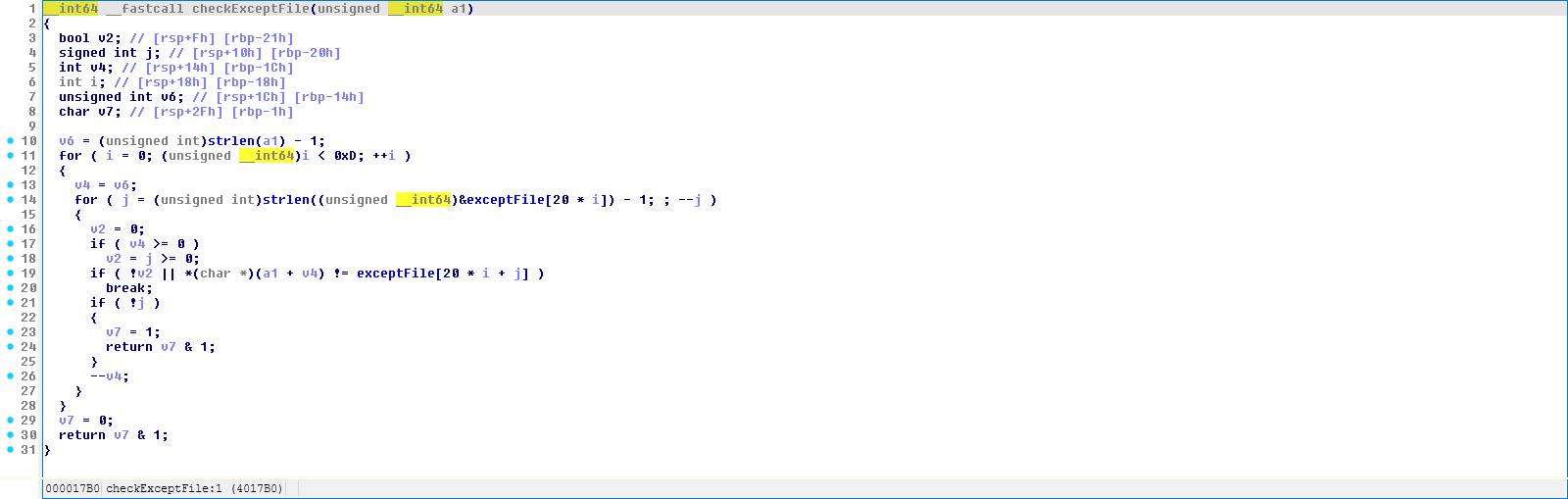 checkExceptFile() pseudocode