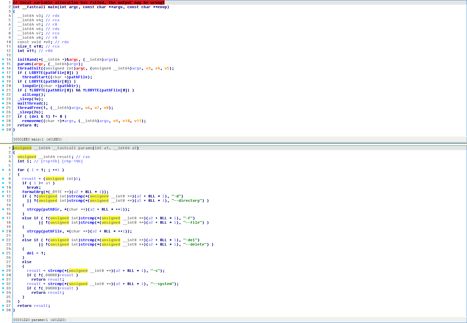 main() and params() pseudocode