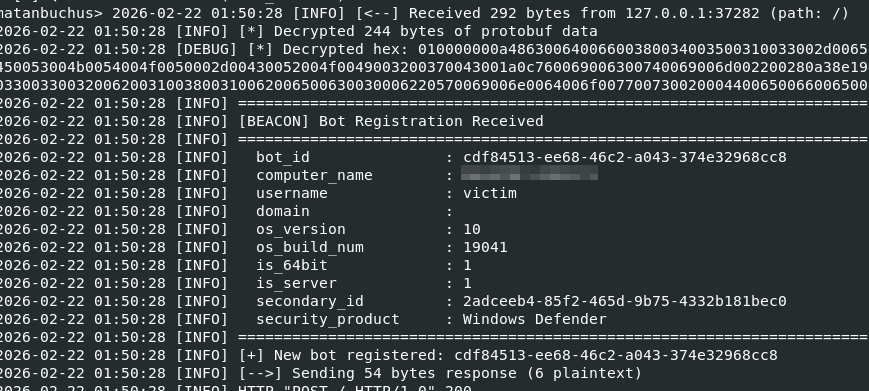 C2 server simulation - registration details