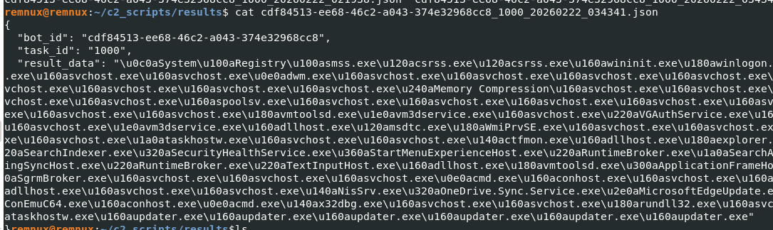 Enumerated processes list saved as JSON