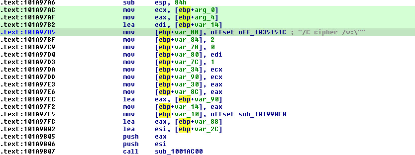 Figure 15: cipher /w: command string reference — disk space overwriting for anti-forensics