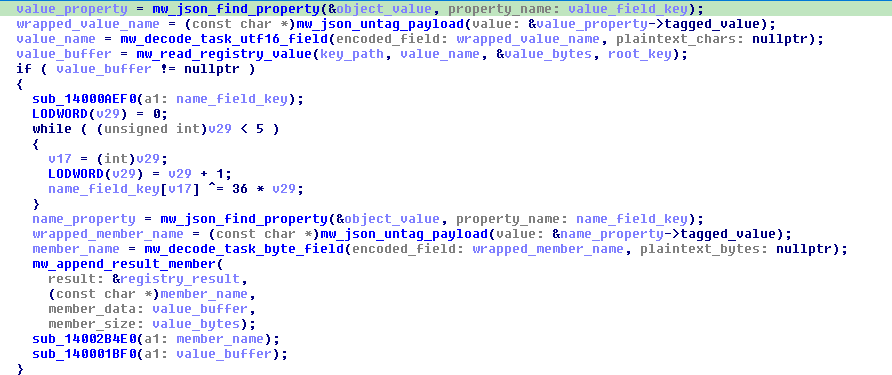 Registry-value field decoding and result append