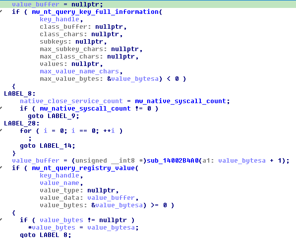 Registry size query, buffer allocation and data read