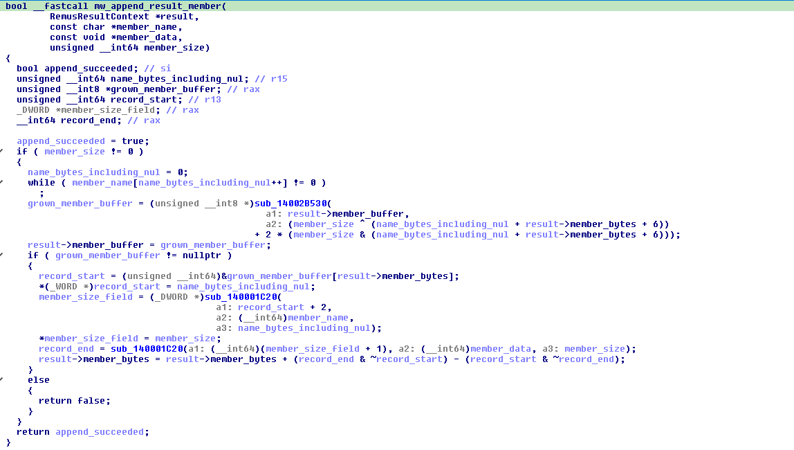 Result-member serializer writing name and data lengths