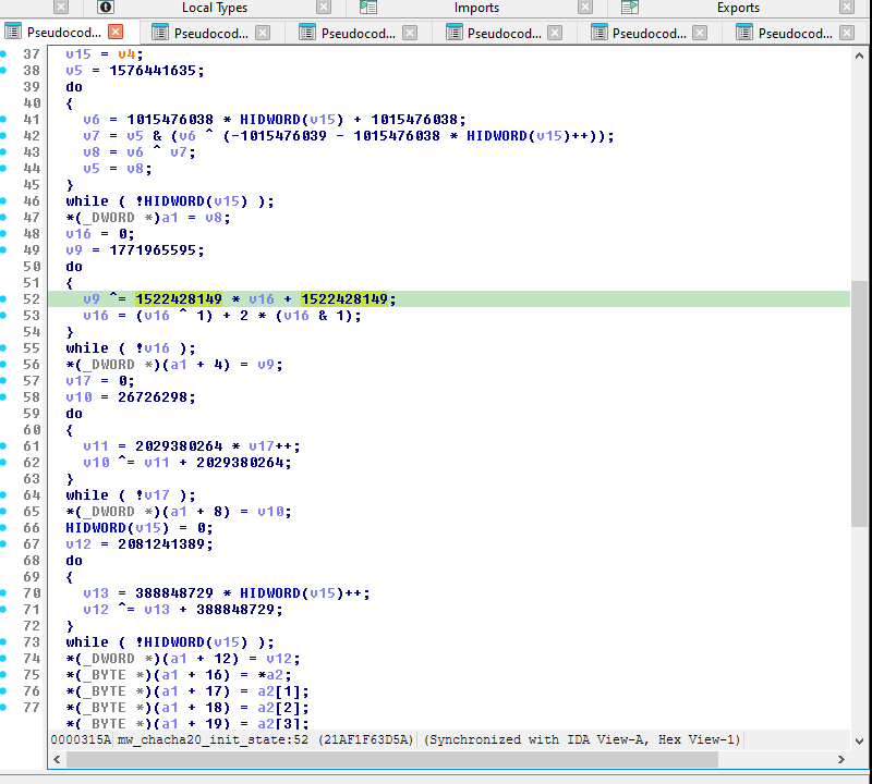 Figure 11 — Opaque-predicate XOR loops producing the ChaCha20 sigma