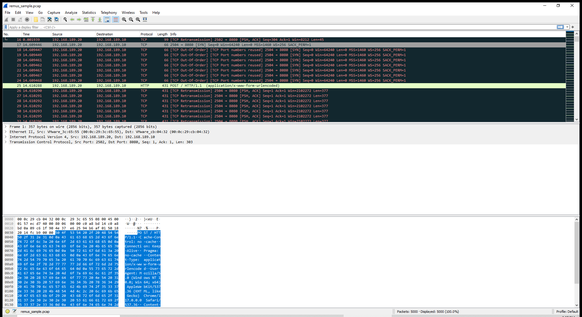 Figure 3 — Wireshark: stage-2 POST in the filtered capture